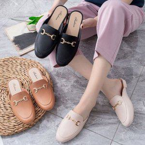 골드 버클 여성 블로퍼 뮬 슬리퍼 편한 데일리 구두 봄 가을 플랫 슈즈 신발