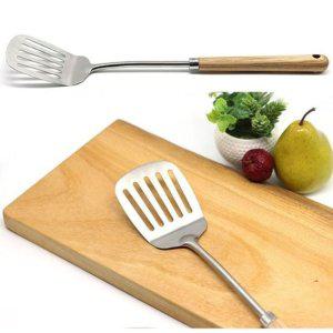 스텐레스 뒤집개 주방 도구 구멍형 스파츌라 우드 손잡이 그릴 조리기구