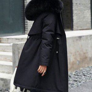 파카 라쿤 여성 퍼 겨울 롱 패딩 덕다운