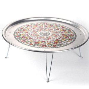 술상 옛날 레트로 양은 휴대용 밥상 꽃무늬