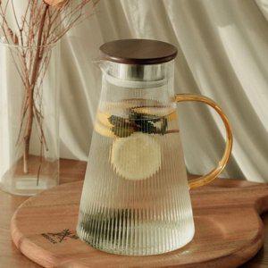 주방용 내열 뚜껑 커버 대용량 우드 유리 물병