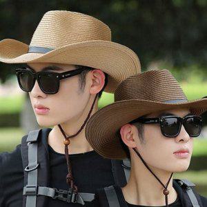 통기성 남성 라탄 모자 비치 와이드캡 여름 밀짚