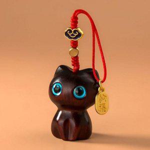 열쇠고리 키 홀더 우드 나무 고양이
