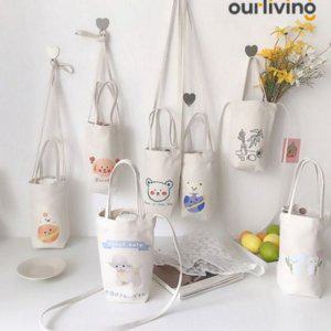 캐리어 캔버스 텀블러 손잡이 휴대용 드링크백 다회용 크로스