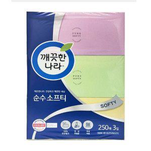 깨끗한나라 순수소프티 미용각티슈 화장지 250매X3곽