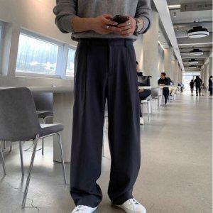 언레프 남자 투턱 와이드 슬랙스 세미와이드 롱기장 하이웨스트 핀턱 팬츠 다크그레이 블랙