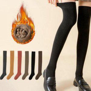 두꺼운 겨울 기모 여성 데일리 골지 니삭스 오버