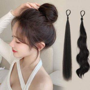 당고머리 가발 똥머리 여성 부분 헤어 볼륨