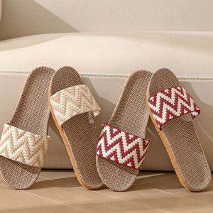 편안한 웨이브 여성 라탄 슬리퍼 왕골 여름 데일리