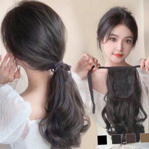 웨이브 여성 머리 포니테일 가발 묶음 고열사 붙임머리 풍성한