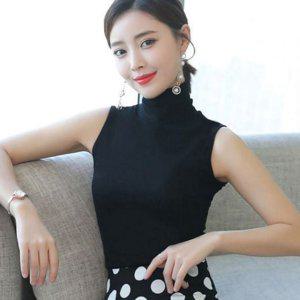 여성 티 민소매 목폴라 반목 티셔츠 여름 이너