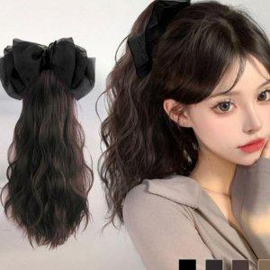 분리형 집게형 나비 반묶음 가발 물결 포니테일 리본