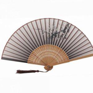 부채 수제 접이식 동양화풍 휴대용 매화 여름용 전통 대나무