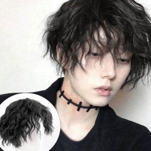 패션 부분 커버 고열사 정수리 가발 남성 웨이브