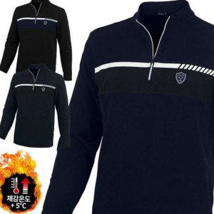 폴리스티 집업 배색 티셔츠 기모 겨울 남성 카라