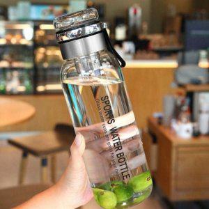 1.1리터 실버 유리 대용량 물병 휴대용 내열 스트랩