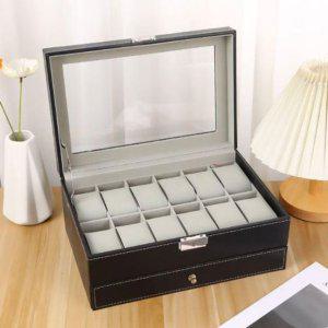 12칸 가죽 투명창 2단 멀티 시계보석함