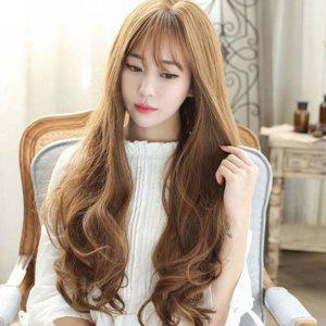여성 긴 웨이브 시스루 앞머리 통가발 머리 가발 전체