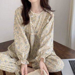 가을 여성 잠옷 상하의 플라워 투피스