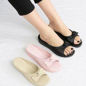 편한 여성 슬리퍼 리본 웨지 오픈토 여름 캐주얼