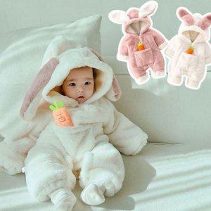 아동 겨울 방한 우주복 귀여운 신생아 유아 토끼 후드