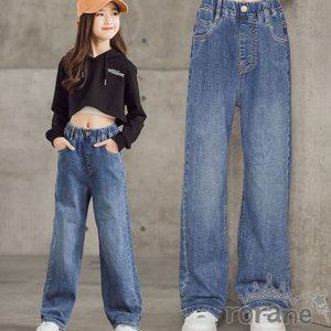 와이드 초등 데님 주니어 아동 여아 롱 학생 청바지