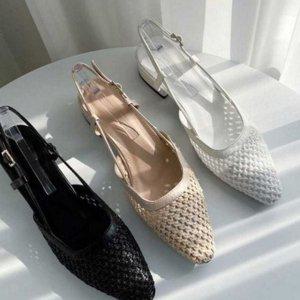 여름 메쉬 스퀘어 구두 라탄 슬링백 절개