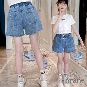 어린이 주니어 여아 밴딩 청 데님 반바지 아동