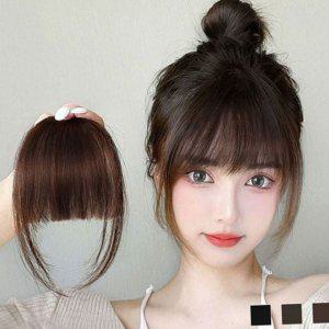여성 붙임머리 부분 풀뱅 헤어 인모 가발 앞머리