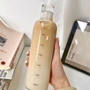500ml 유리 실리콘 휴대용 물병 뚜껑 표시 시간 데일리