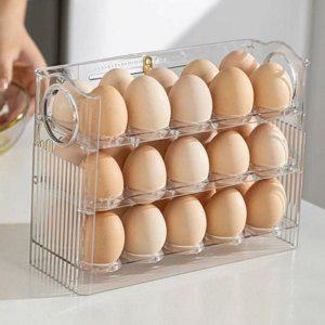 투명 대용량 3단 자동 주방 보관함 계란 트레이 30구