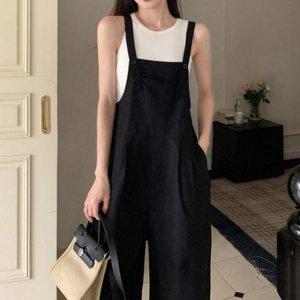 점프 캐주얼 와이드 빅사이즈 오버롤 데일리 바지 멜빵 여성