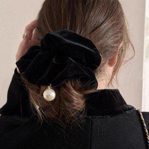 벨벳 스크런치 헤어슈슈 헤어 진주 곱창끈 머리 여성