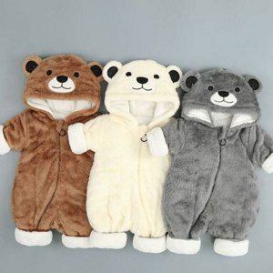 겨울 우주복 아동 곰 기모 아우터 테디베어 신생아 플리스
