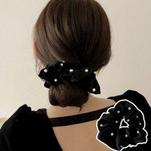 데일리 곱창밴드 여성 진주 헤어슈슈 똥머리 헤어 벨벳 파티