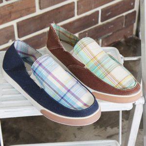 캔버스 캐주얼화 여름 패브릭 남성 로퍼 체크 단화