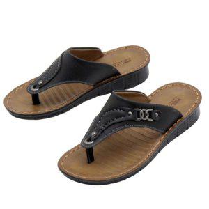 남성 스티치 스터드 포인트 쿠션 통굽 쪼리-블랙 슬리퍼