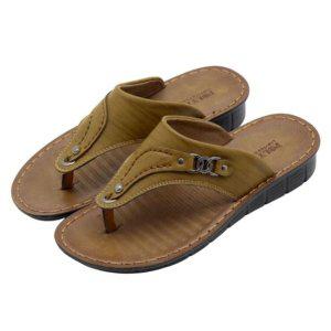 남성 스티치 스터드 포인트 쿠션 통굽 쪼리-카키 슬리퍼