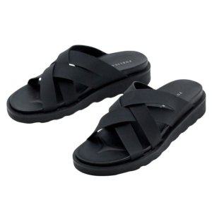 멋스러운 엮임 스트랩 슬리퍼 (블랙) 두툼한 통굽