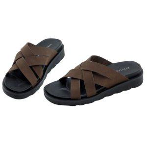 멋스러운 엮임 스트랩 슬리퍼 (브라운) 두툼한 통굽