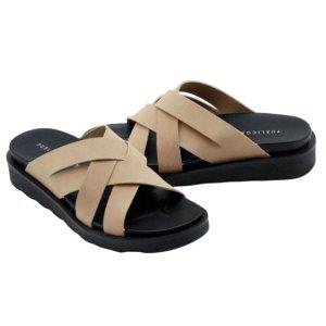 멋스러운 엮임 스트랩 슬리퍼 (베이지) 두툼한 통굽