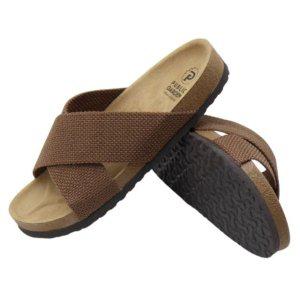 남성 크로스 코르크 슬리퍼 (브라운) 편안한 짜임 휴양지 바캉스