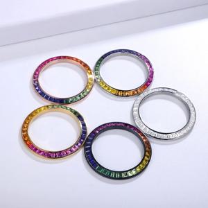 화려한 그라데이션 레인보우 천연 사파이어 큐빅 지르코니아 모이사나이트 40mm 베젤 시계 부품, 인기 판매, 2023