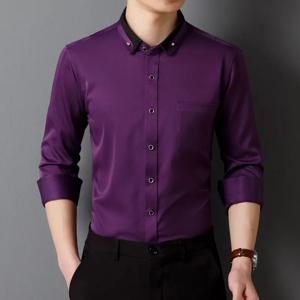 새로운 남성 드레스 셔츠 긴 소매 Calssic 공식 비즈니스 사회 솔리드 컬러 사무실 파티 슬림 피트 화이트-블랙-레드-블루-퍼플