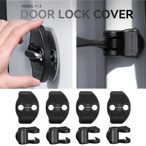 YZ 테슬라 8pcs 모델 3 Y 하이랜드 주니퍼 2019-2026 자동차 도어 충격 흡수기 조립이 쉬운 자동차 도어 잠금 보호기 모조 탄소 섬유용 Tesla Model 3용 YZ 하이랜드 주니퍼 4Pcs 자동차 도어 쇼크 업소버 자동차 잠금 커버 보호 스티커 모조 탄소 섬유 테슬라 모델 3 모델 S X 모델 Y 로드스터 스페이스X 사이버트럭용 4Pcs 자동차 실리콘 도어 잠금 커버 보호