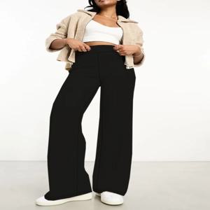 2024년 여름 새로운 플러스 사이즈 여성 트렌디한 나팔바지 니트 원단 솔리드 컬러 바지