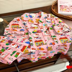 도파민 키티 3종 세트 달콤한 반팔 잠옷 여성용 얇은 홈웨어 면 소재 통기성 좋은 시원한 느낌