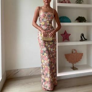 Summ 여성 꽃 스팽글 패치 워크 슬림 파티 롱 드레스 Strapless 패션 맥시 드레스, 섹시한 민소매 숙녀 드레스 Vestidos