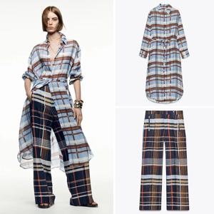 가을 신상 여성 체크무늬 원피스&팬츠 세트 캐주얼 스타일 투피스 수트 성인용 가을 시즌 패션 앙상블