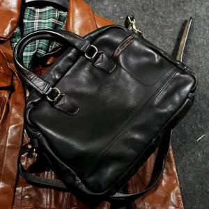 비즈니스 럭셔리 수제 천연 가죽 남성 여성 서류 가방 패션 빈티지 고급 진짜 소가죽 노트북 핸드백